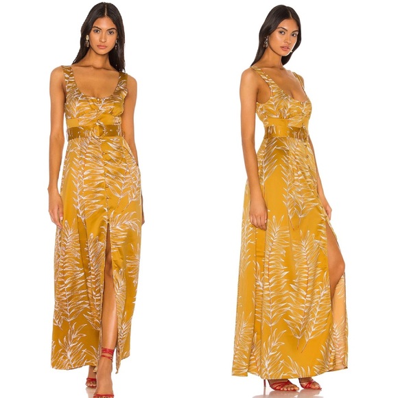 Camila Coelho Belmira Maxi Dress Gold Tropical - Picture 2 of 8